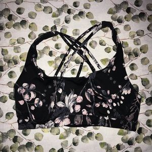 VS Lightly Lined Strappy Back Sports Bra Black Floral